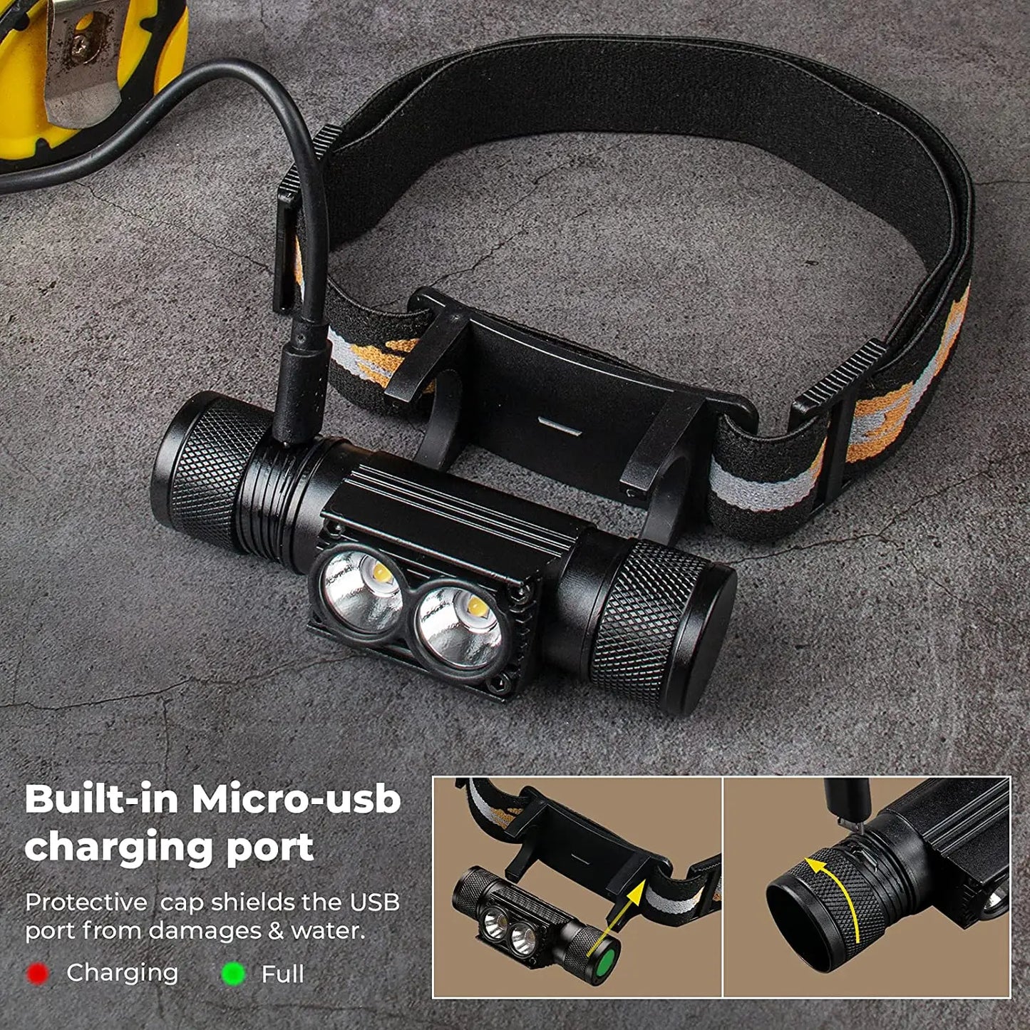 H25L USB Rechargeable Headlamp 18650 Head Light Dual 1200LM 90CRI 5000K EDC Flashlight