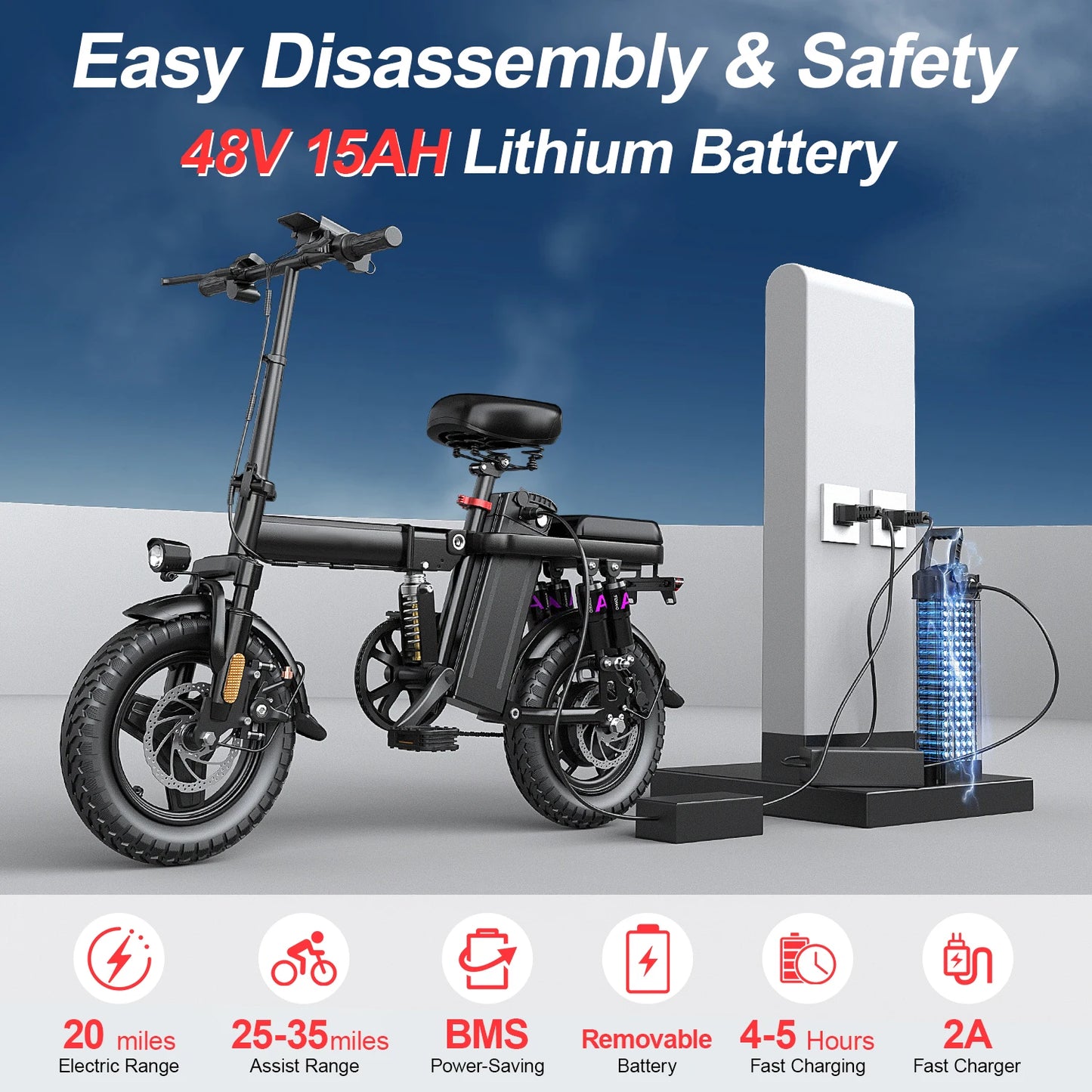 SOPIDBLIK 740W Adult Electric Bike, 48V15AH Battery, Speed 28MPH,Load 500LBS,14inch Folding Electric Bike,Multiple Damping Ebike