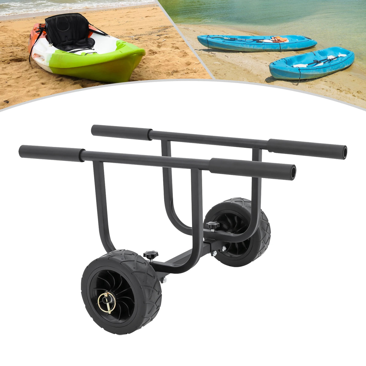 Boat Dolly Cart Kayak Canoe Transport Carrier 100kg Heavy Duty Stainless Steel Folding Trailer with 8in Beach Wheels Adjustable Width Security Straps for Fishing Small Sailboat SUP