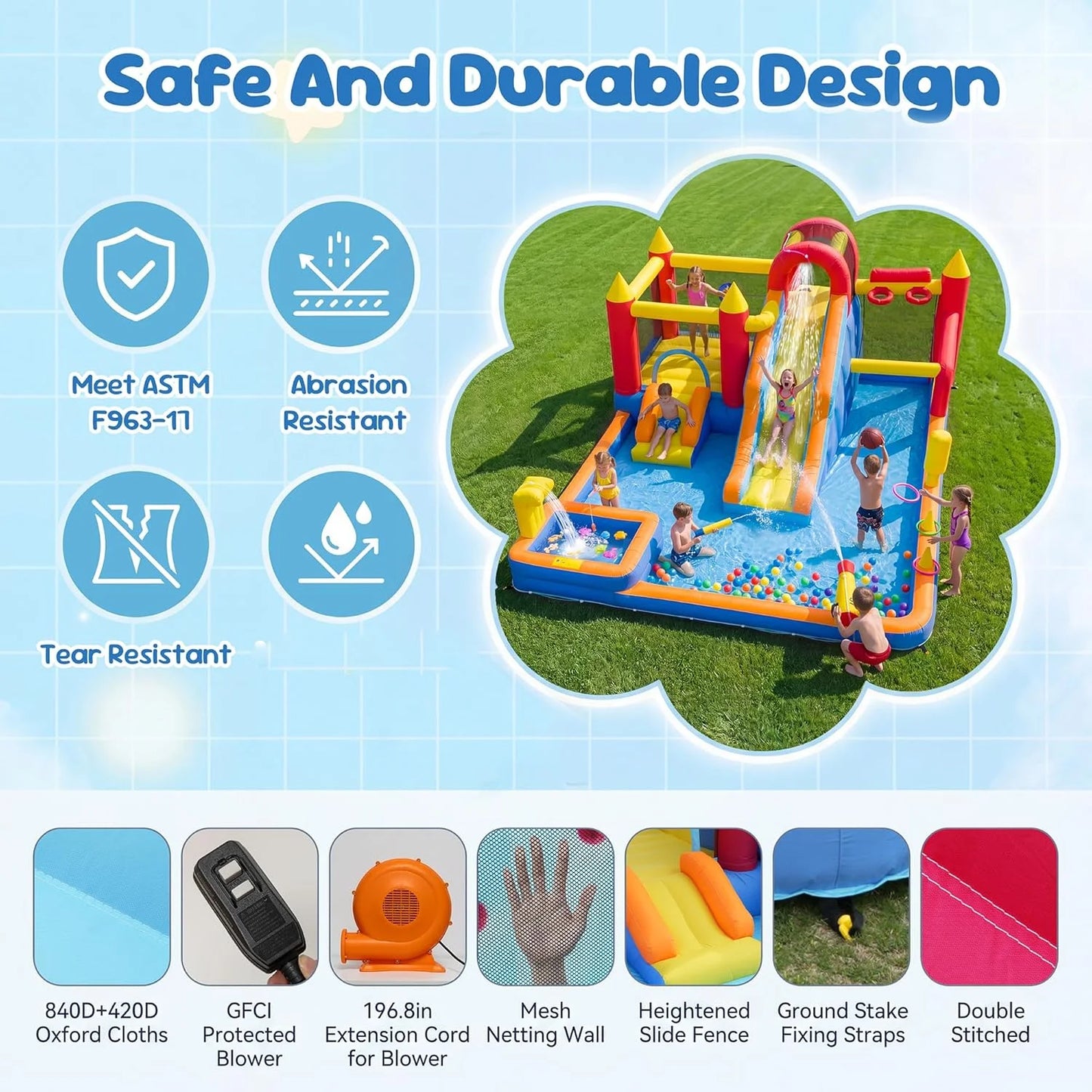 Kids Jump And Slide Inflatable Bouncer With Heavy Duty Blower