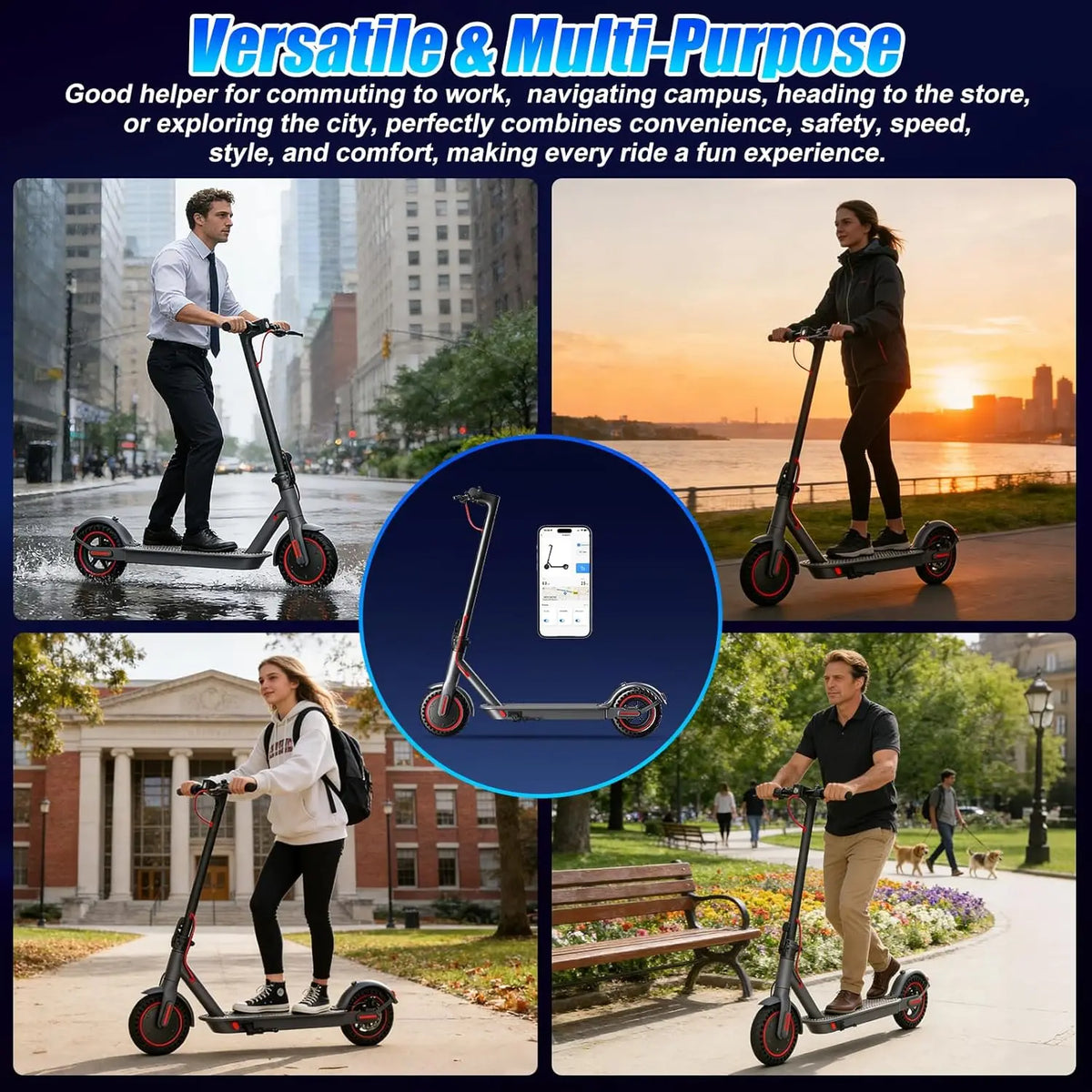 OBX Electric Scooter for Adults with App, Foldable 350W Motor