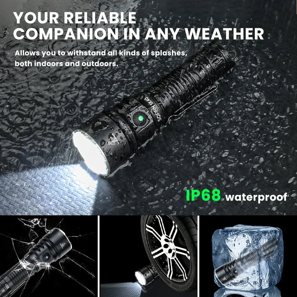Sofirn SK40 SFT70 LED 3200lm Flashlight 21700 Rechargeable Powerful Torch 580M Long-Range With Spotlight