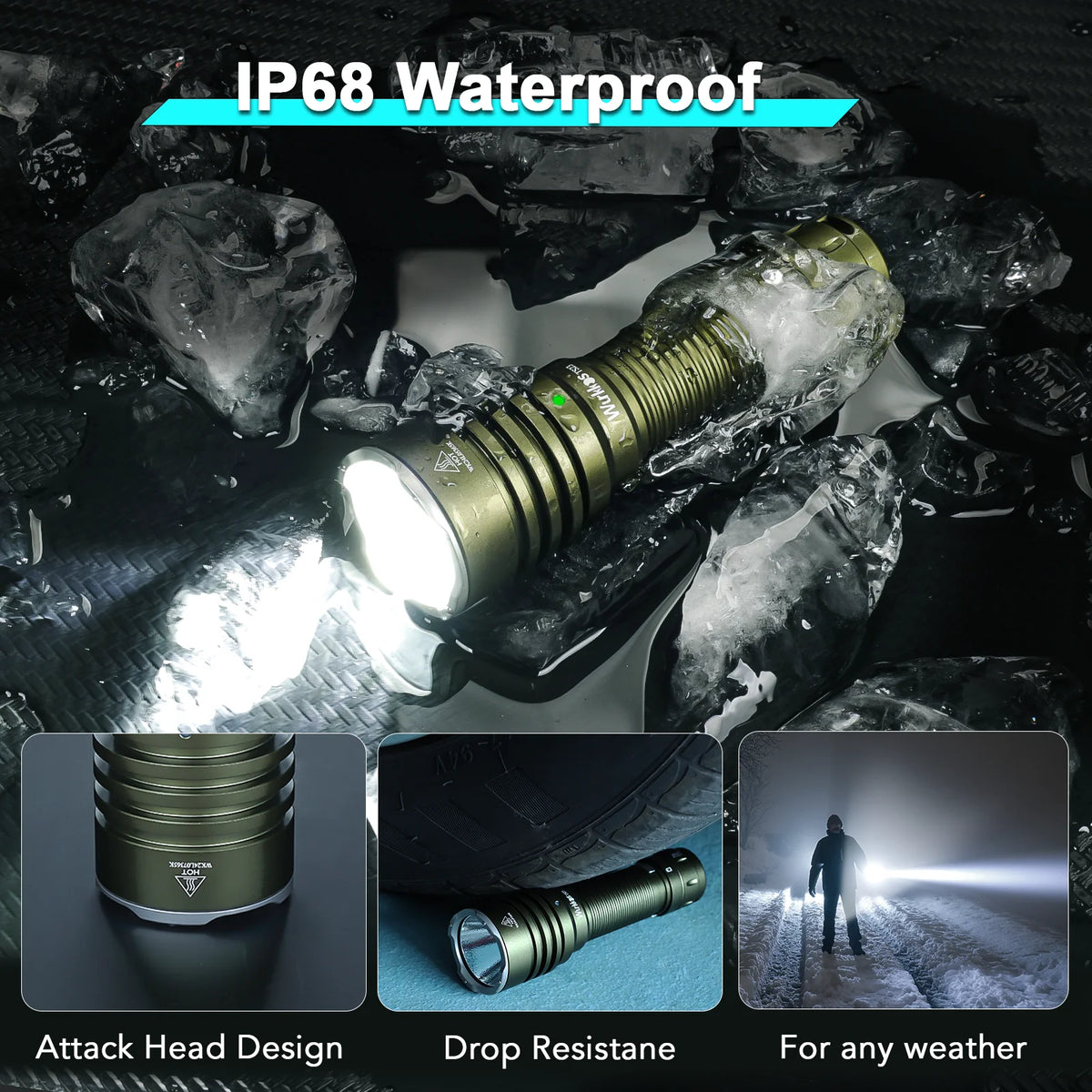 Wurkkos TS23 6000-6500K Powerfull Flashlight 5000LM IP68 Waterproof long shot 482m CRI90+ for Emergency Hiking Cycling
