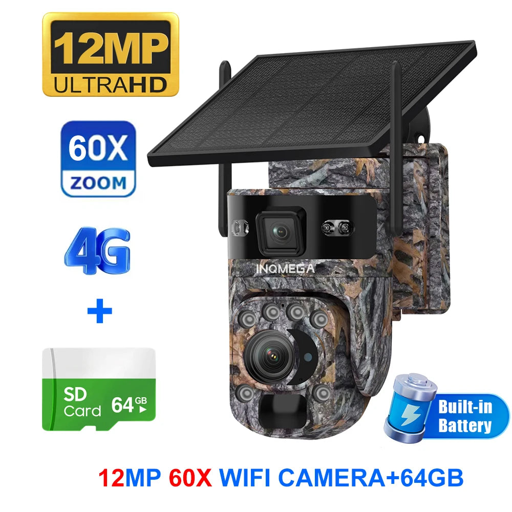 INQMEGA 12MP Solar Camera With 60X Optical Zoom Outdoor PTZ