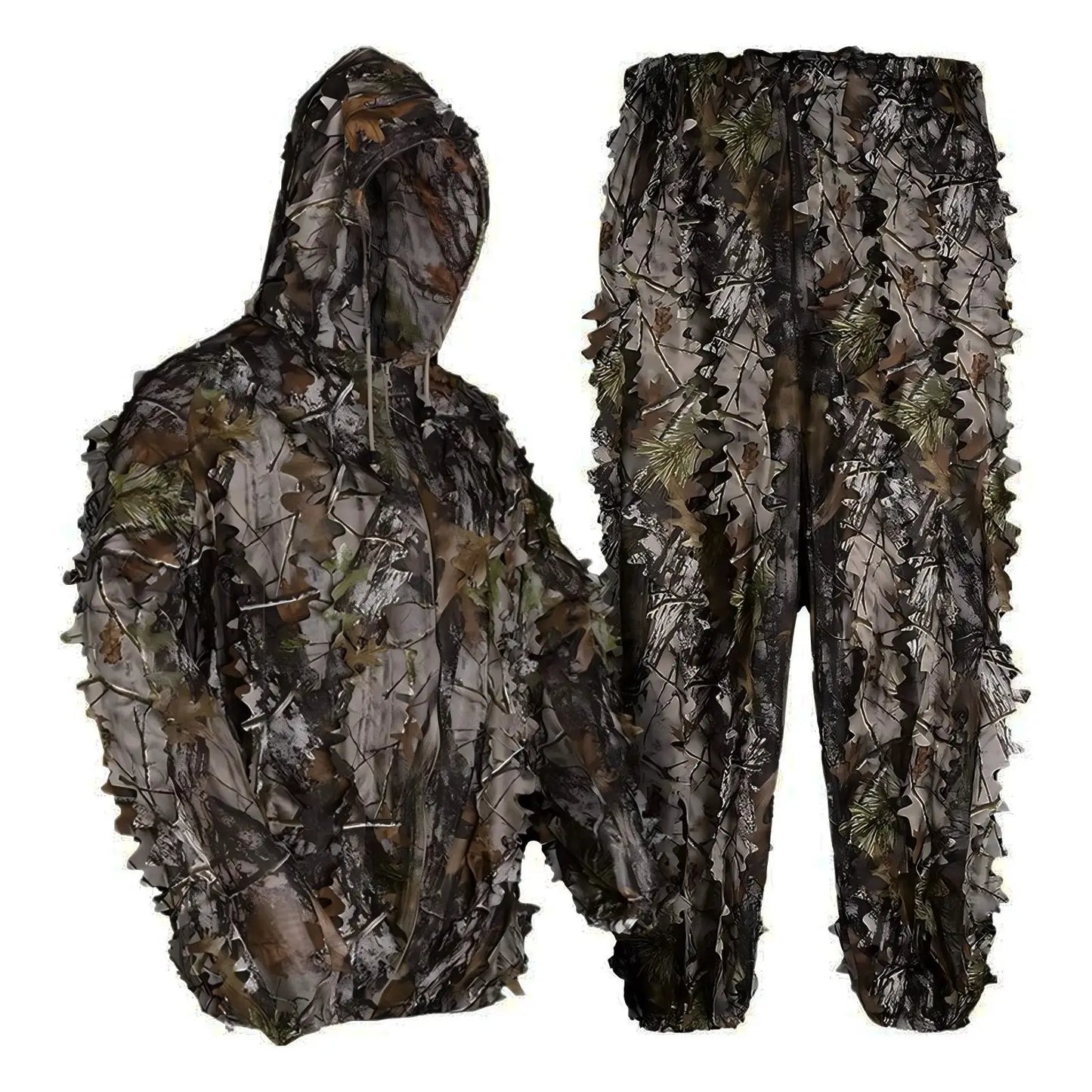 3D Bionic Leafy Ghillie Suit Camouflage Clothing Hunting Sniper Tactical Gear Breathable Mesh Jungle Woodland Stealth Apparel Elastic Waist Free Size For Outdoor Shooting Airsoft Paintball Wildlife Photography Men Gift
