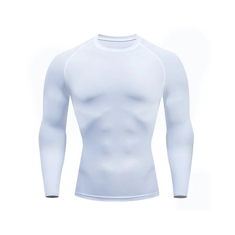 Men Black Long Sleeve Compression Shirt Quick Dry UV Protection Fitness Running Sport Baselayer Top