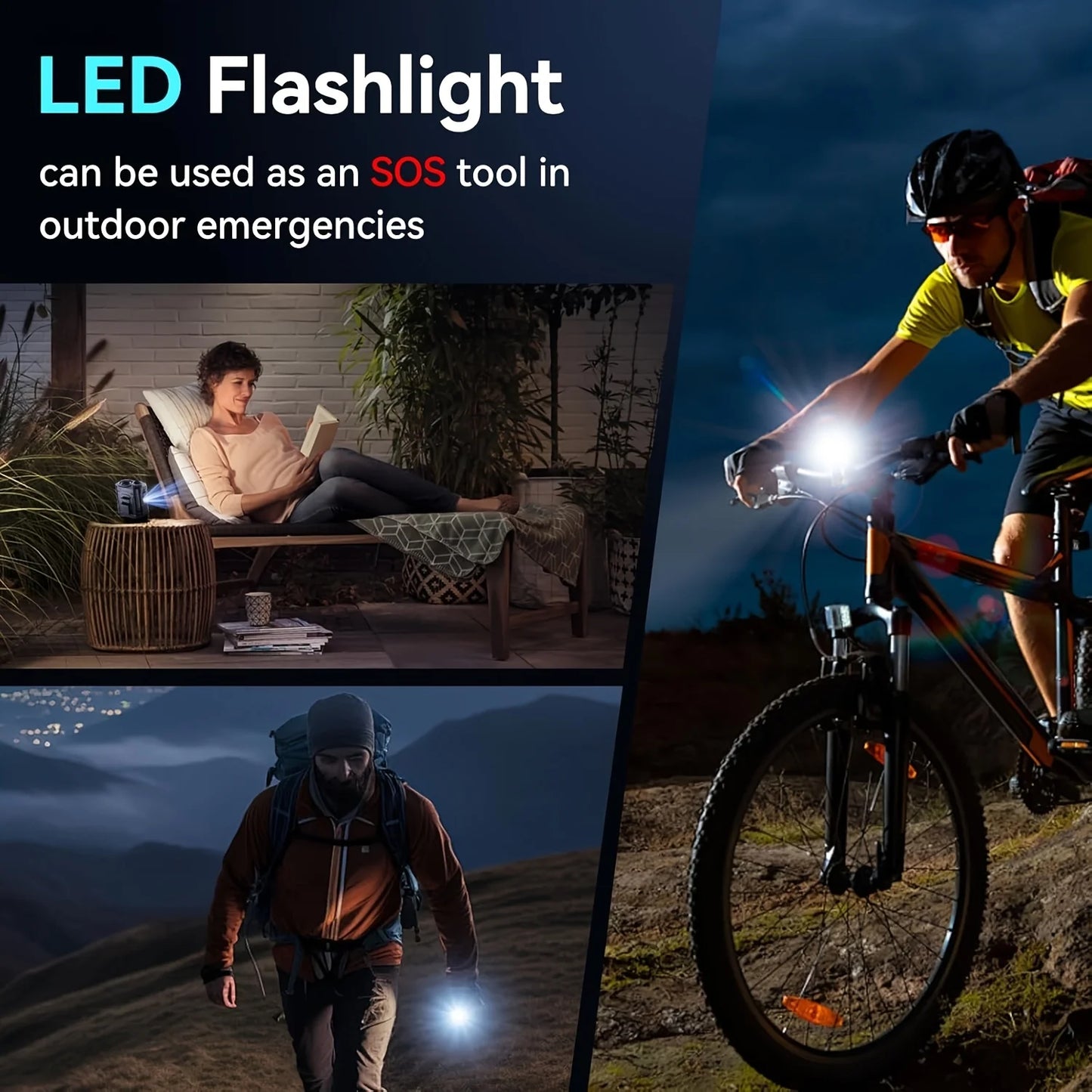 10000mAh Waist Fan Portable Handheld Hanging Neck Fan Ultra-Strong Wind with Phone Charging LED Light For Outdoor Camping Travel