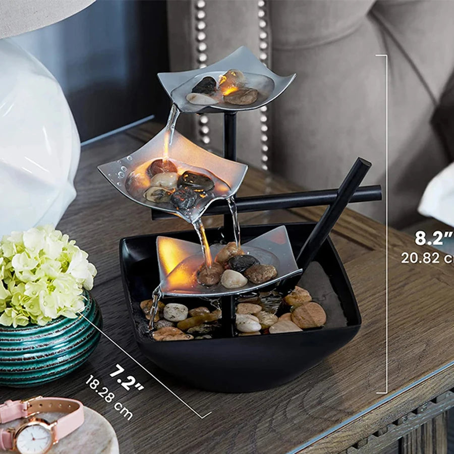 Mini Zen Tabletop Fountain - Relaxing LED Waterfall for Office Desk, Yoga Room & Feng Shui Decor