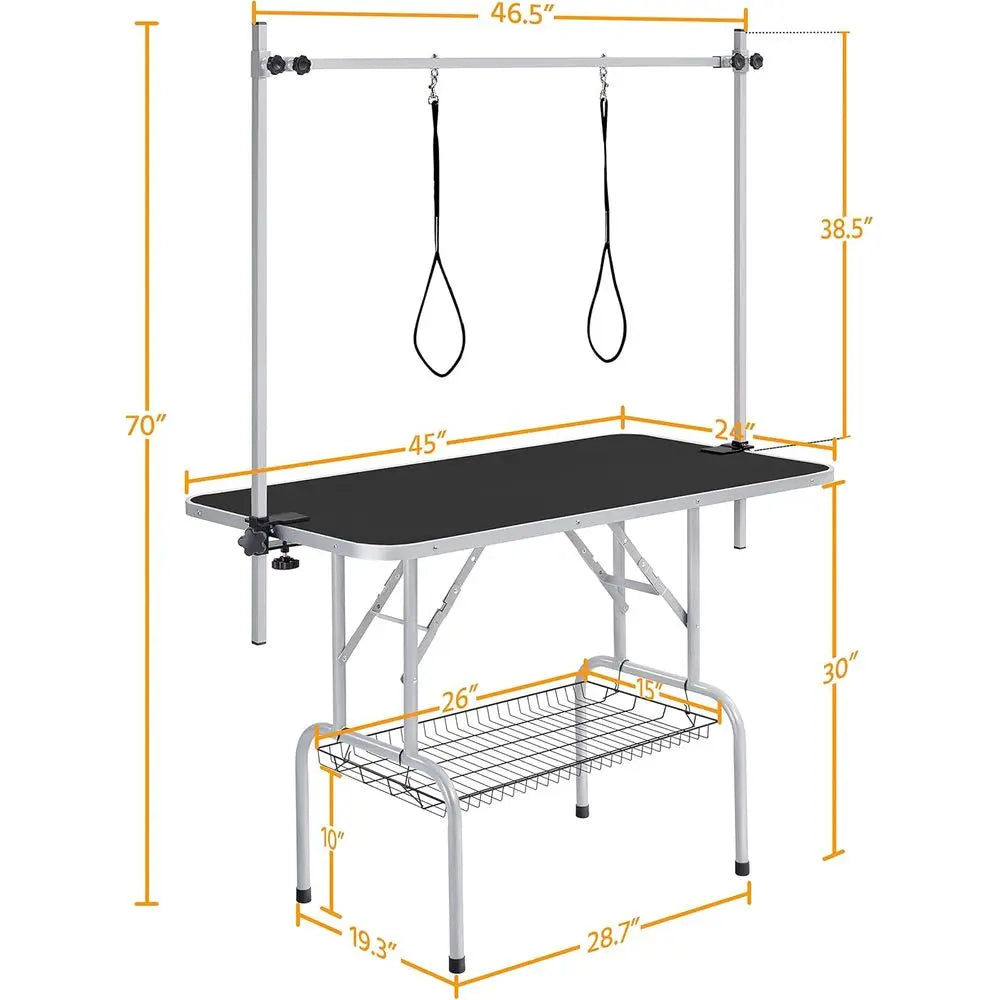 46'' Pet Grooming Table or Large Dogs Adjustable Height Portable Trimming Table Drying Table w/Arm/Noose/Mesh Tray Maximum acity
