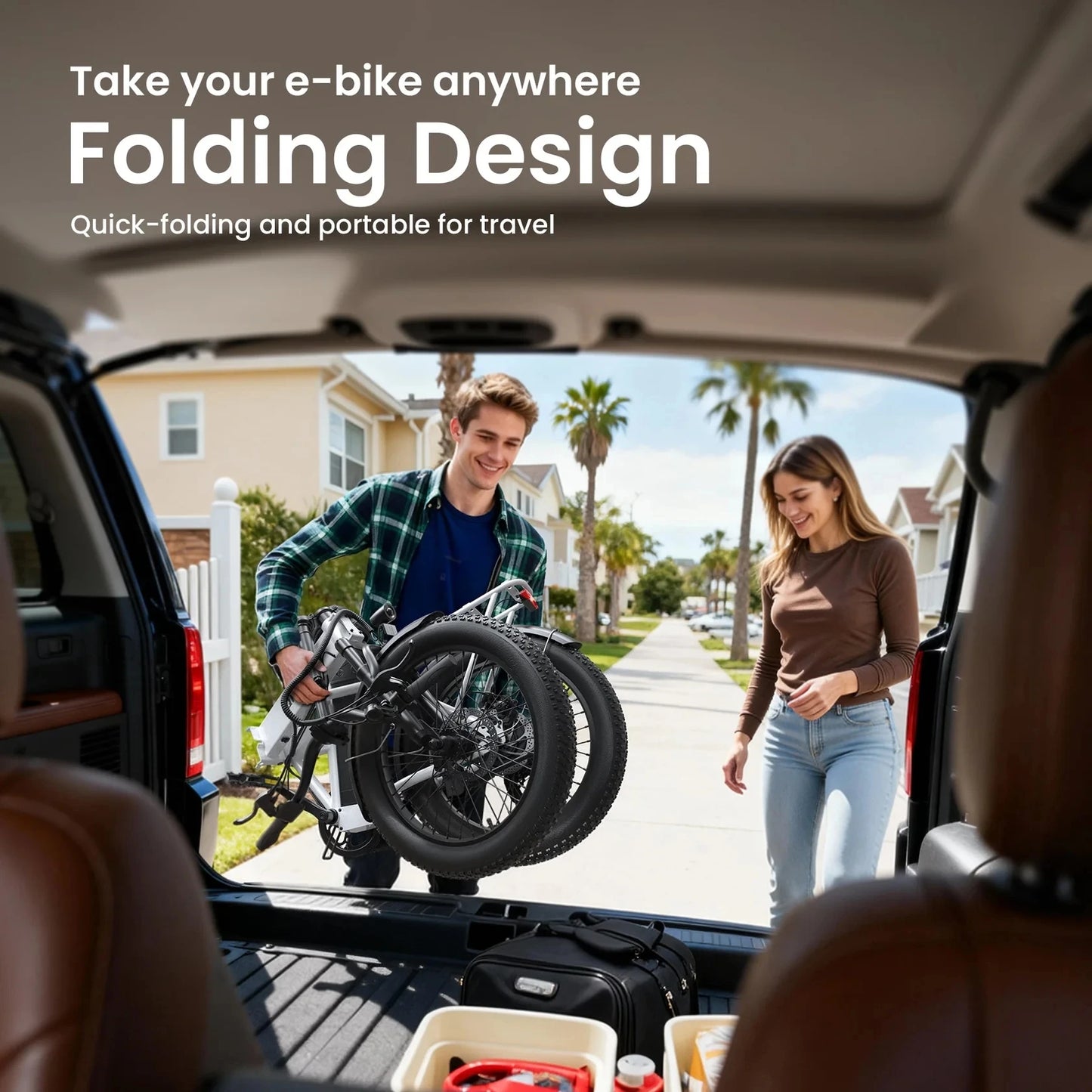 QRONGE Waterfall Folding Electric Bicycle 1000W Peak 48V 13.5AH 20" Fat Tire Electric Bike 70 Max Miles E-bike Commute 28MPH max