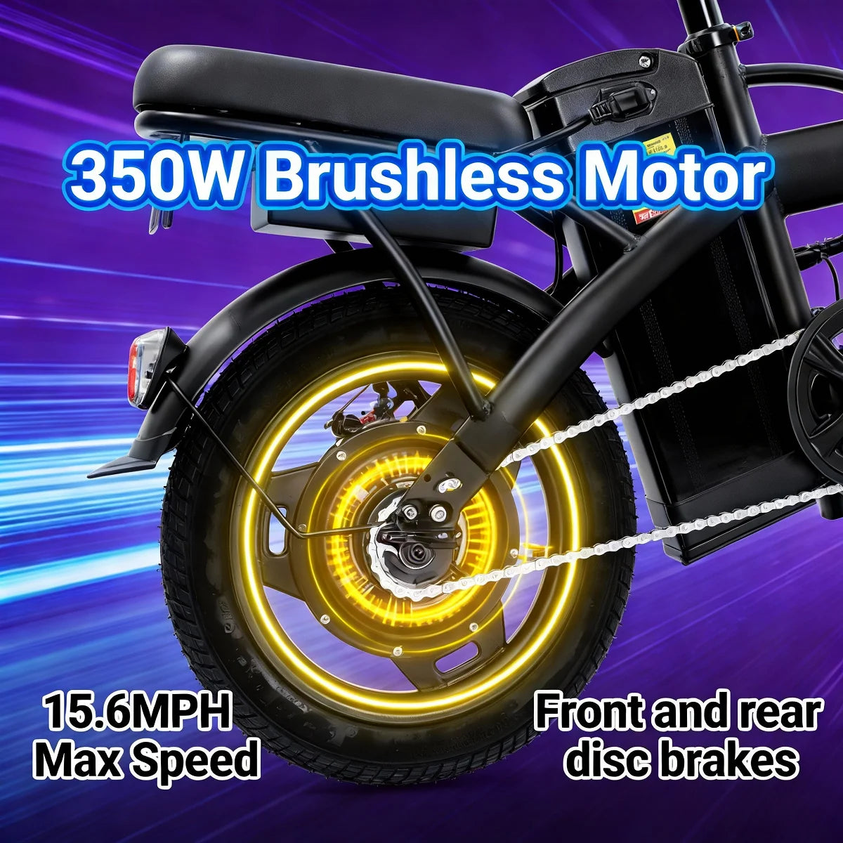 HEZZO T5 14Inch Folding Electric Bike for Adult Commuters 48V 350W 20MPH 18-22 Miles Range Disc Brake Lightweight E-bike