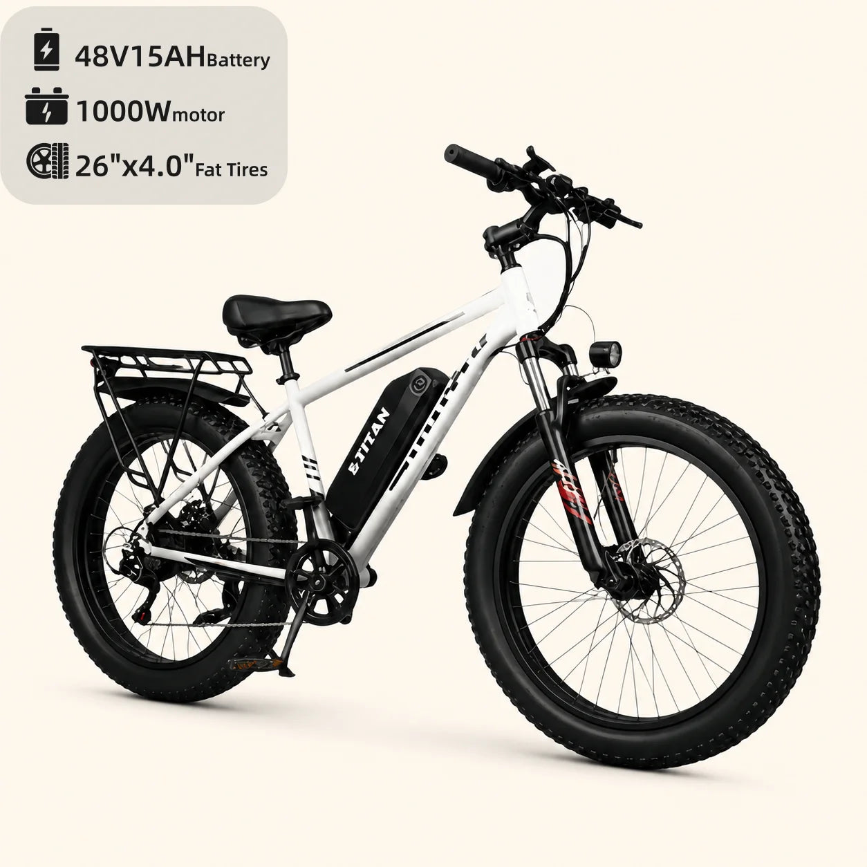 Adult Electric Bicycle, 26-inch Tires, 1000W Motor, 48V 15AH Battery, Maximum Speed 28.6mp/h.
