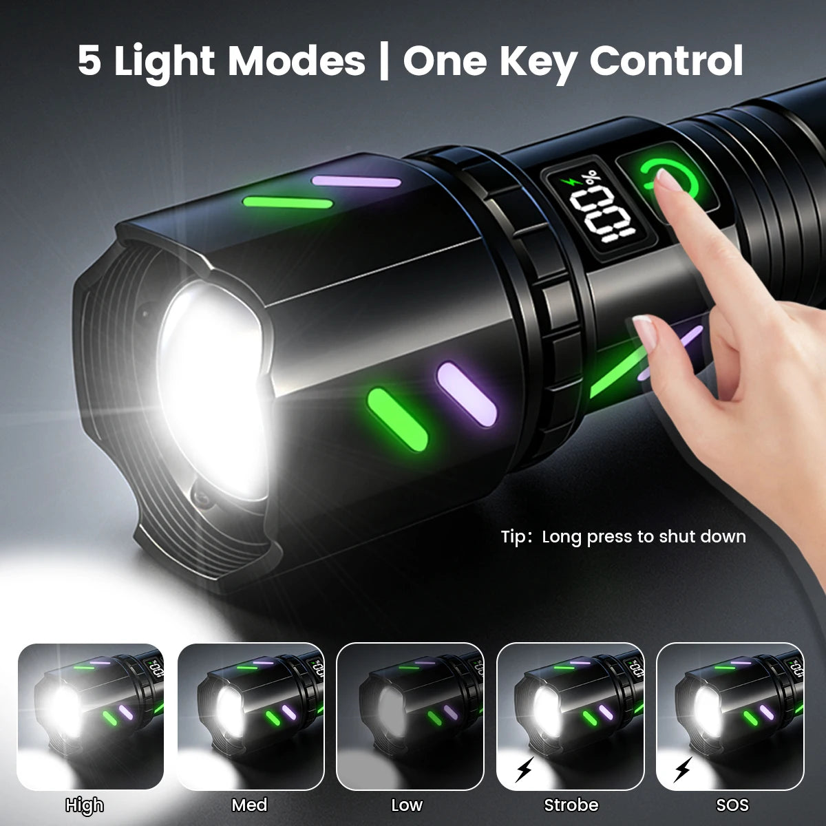 Rechargeable IPX6 Waterproof Flashlight, Zoom White LED Torch CE UKCA FCC Certified for Hunting Outdoor, DE/UK/US Warehouse