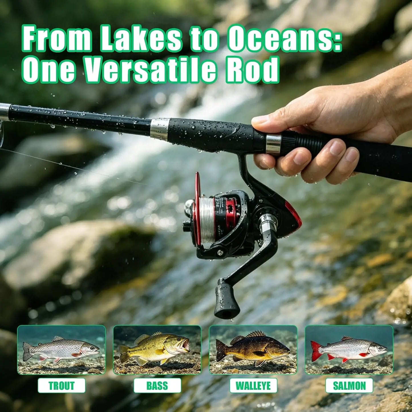 Telescopic Carbon Fiber Fishing Rod and Reel Combo, 5.9FT Length, 2-Piece Set
