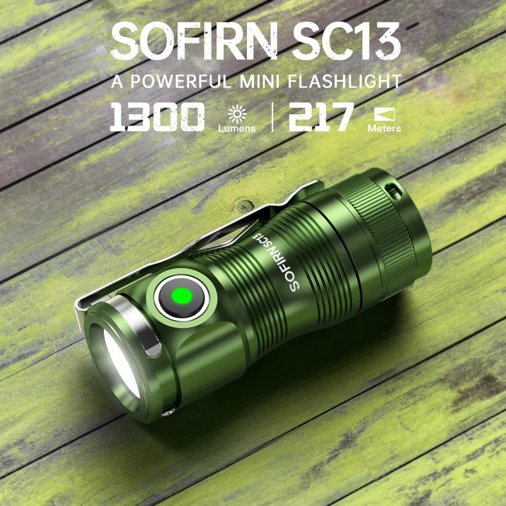 SOFIRN SC13 EDC Flashlight 1300lm USB-C Rechargeable 18350 IP68 Waterproof Mini Keychain Light 519A SST40 LED Magnetic