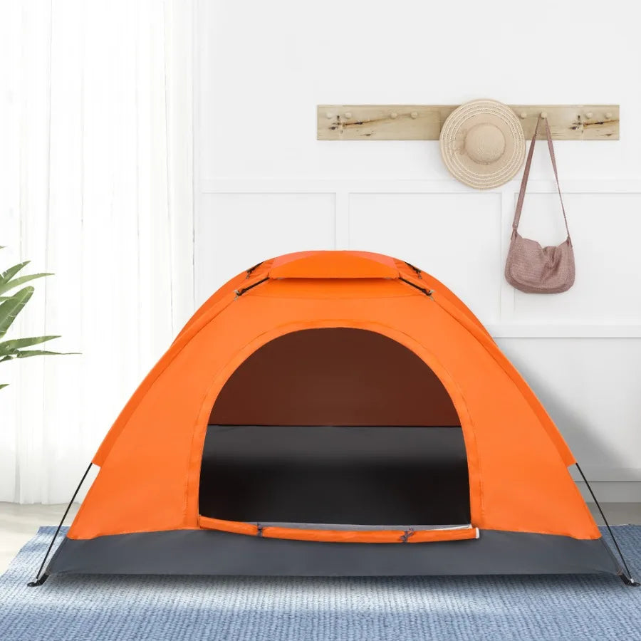 1 Person Lightweight Backpacking Tent Waterproof Camping Dome Tent Single Person Hiking Tent with Double Door Oxford Fabric Fiberglass Poles Orange Compact Portable Outdoor Tent