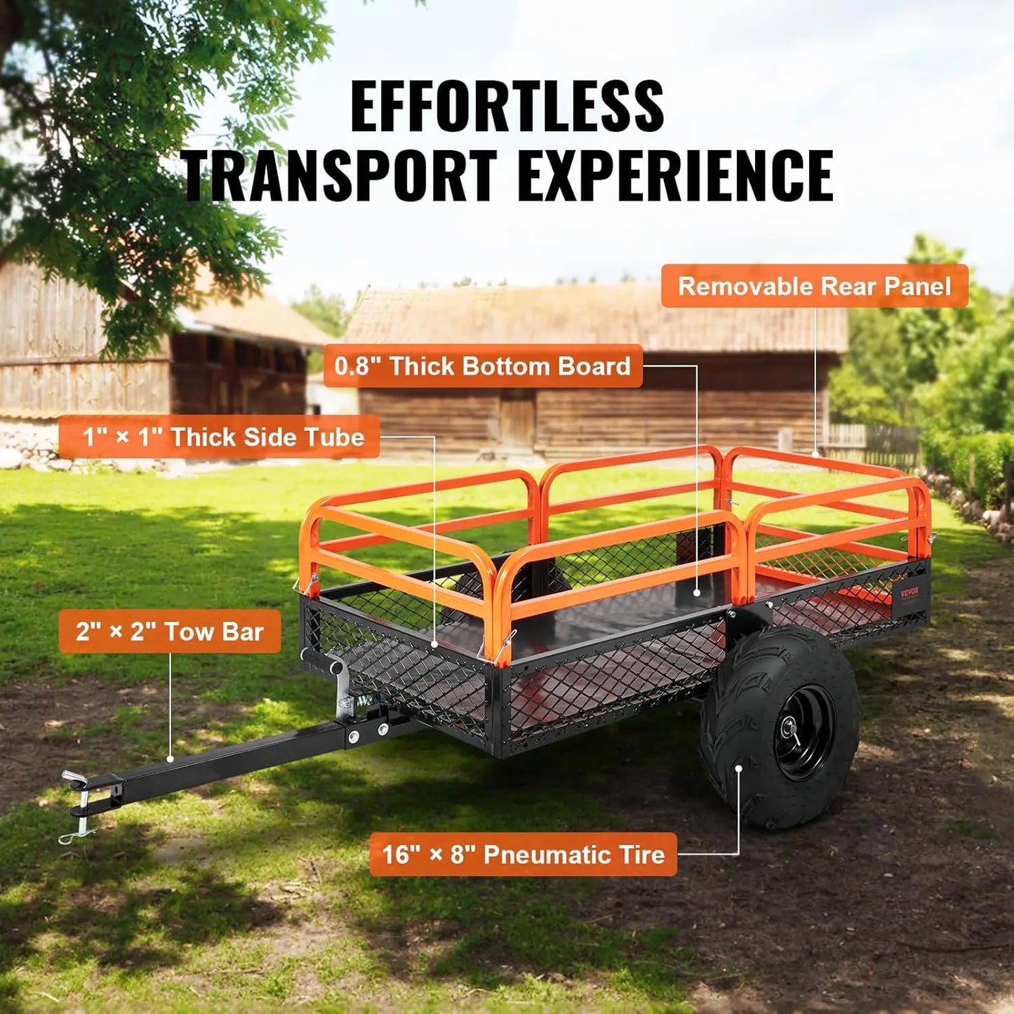Trailer Tow Behind Dump Cart, 1500lbs 15 Cubic Feet, Heavy Duty Yard Garden Trailer Pull Behind Dump Trailer