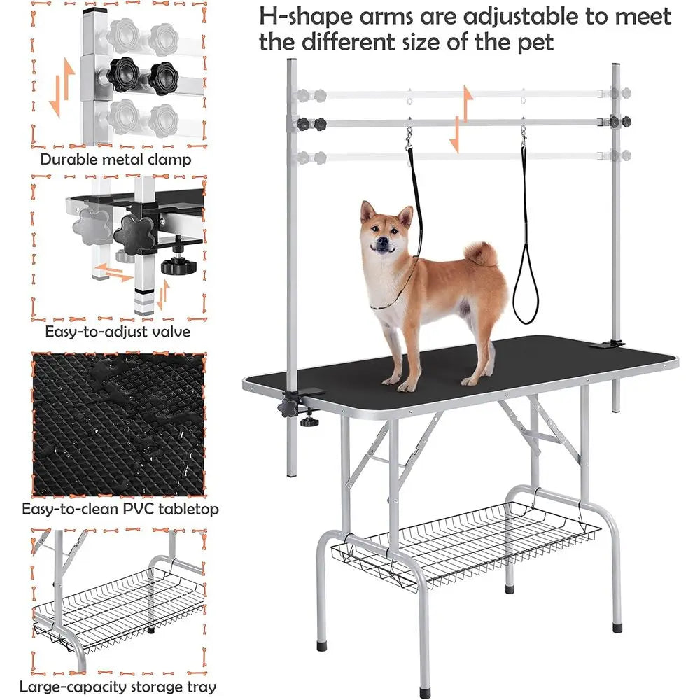 46'' Pet Grooming Table or Large Dogs Adjustable Height Portable Trimming Table Drying Table w/Arm/Noose/Mesh Tray Maximum acity