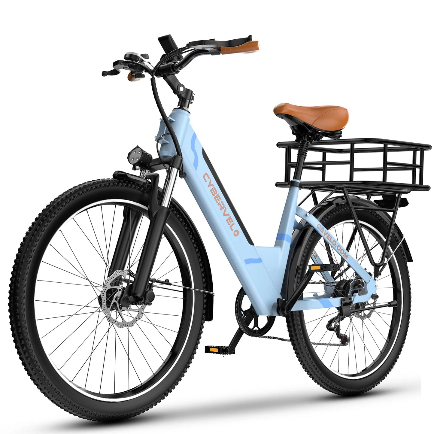 Cybervelo Urban Commute E-Bike, 48V 1000W Peak Motor, Detachable Battery 7-Speed shift Electric Bike, 26“ Step-Thru adults EK2