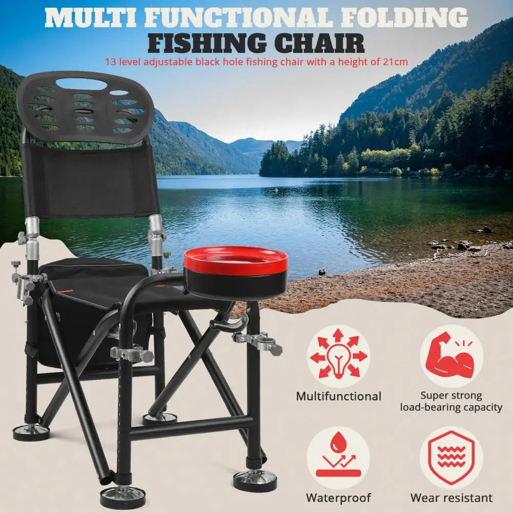 Folding Fishing Deck Chair Iron Recliner 13 Gear Rise Fall 21cm Adjustment Fishing Chair with Backrest Rod Holder Fisherman Gift