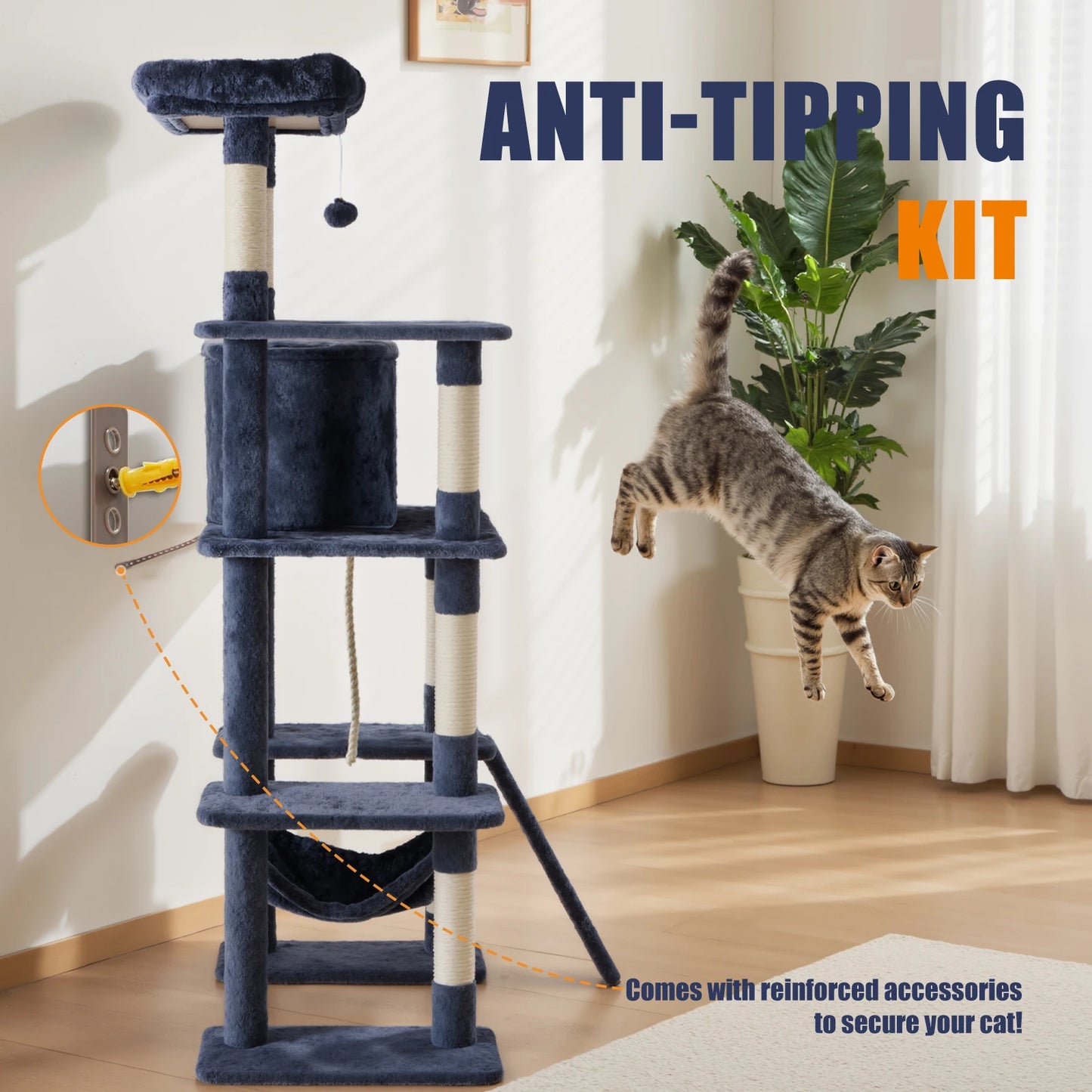 JHK Multi Level Cat Tree With Durable Sisal Scratching Posts