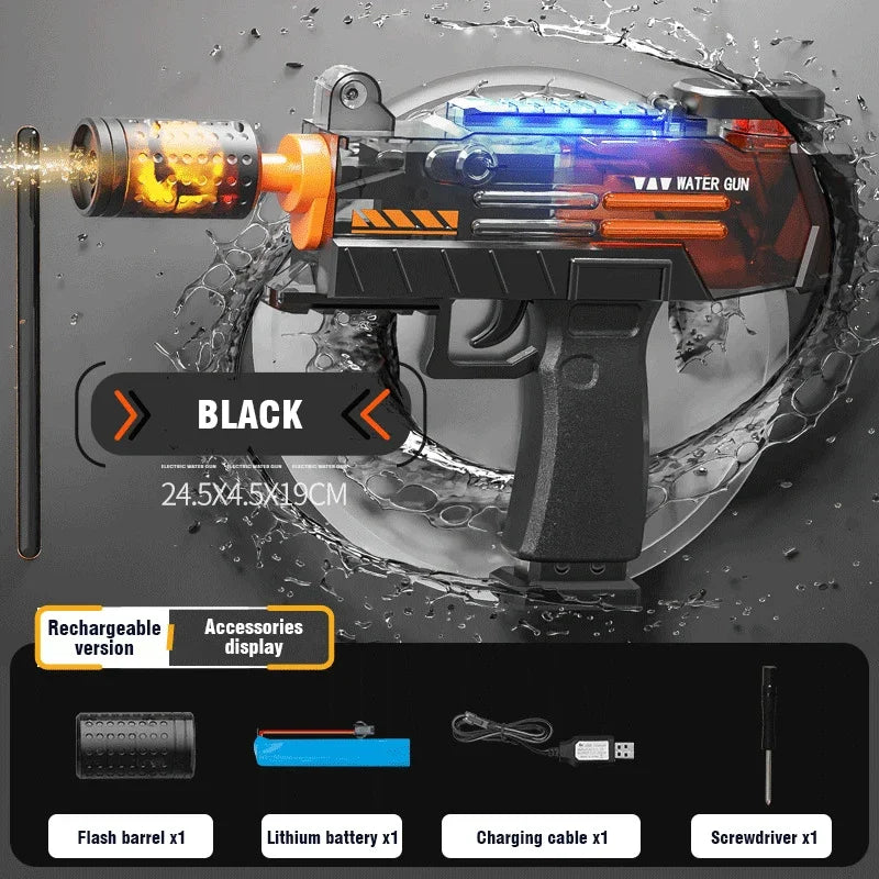 Flare Flame Electric Water Gun Toy with Lights Automatic Children's Water Machine Splashing Outdoor Beach Toys for Kids Boy Gift