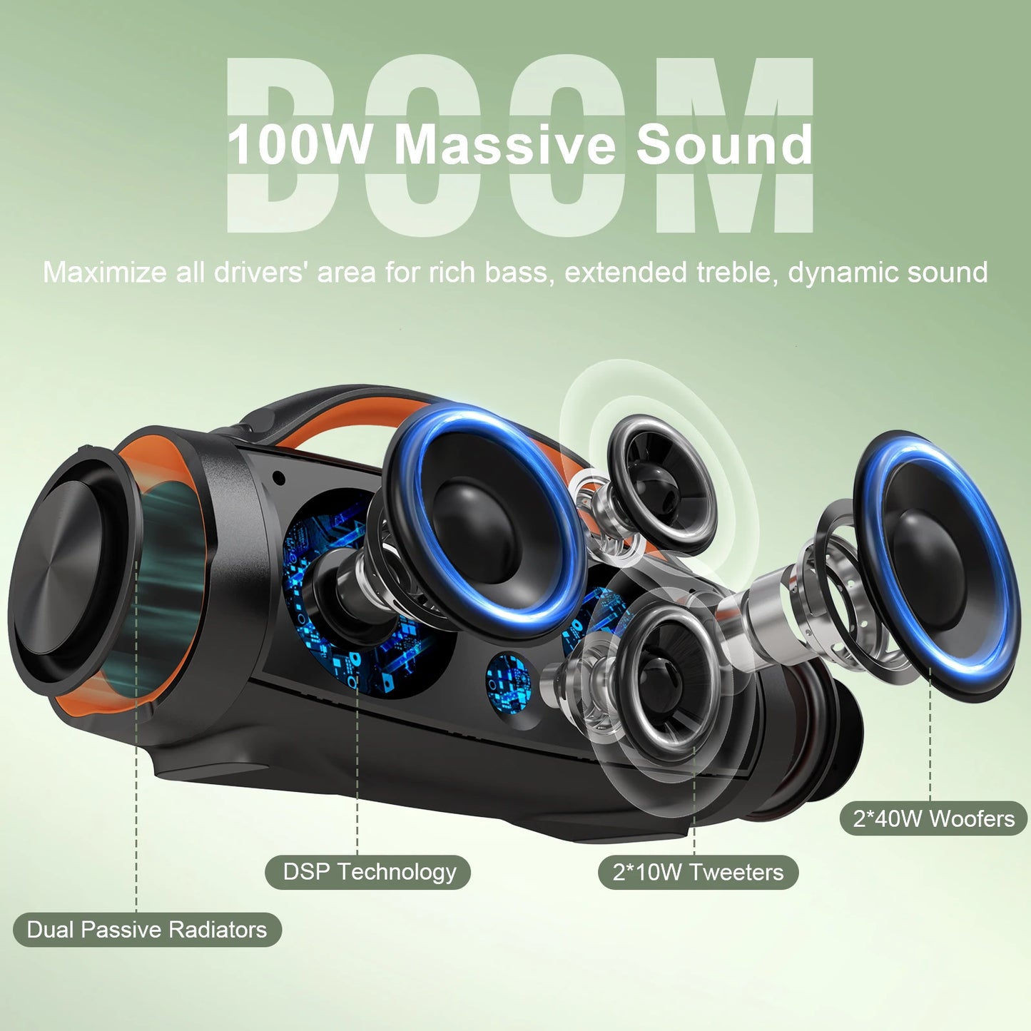 DOSS 100W Portable Speaker Bluetooth 5.3 Powerful Stereo Sound