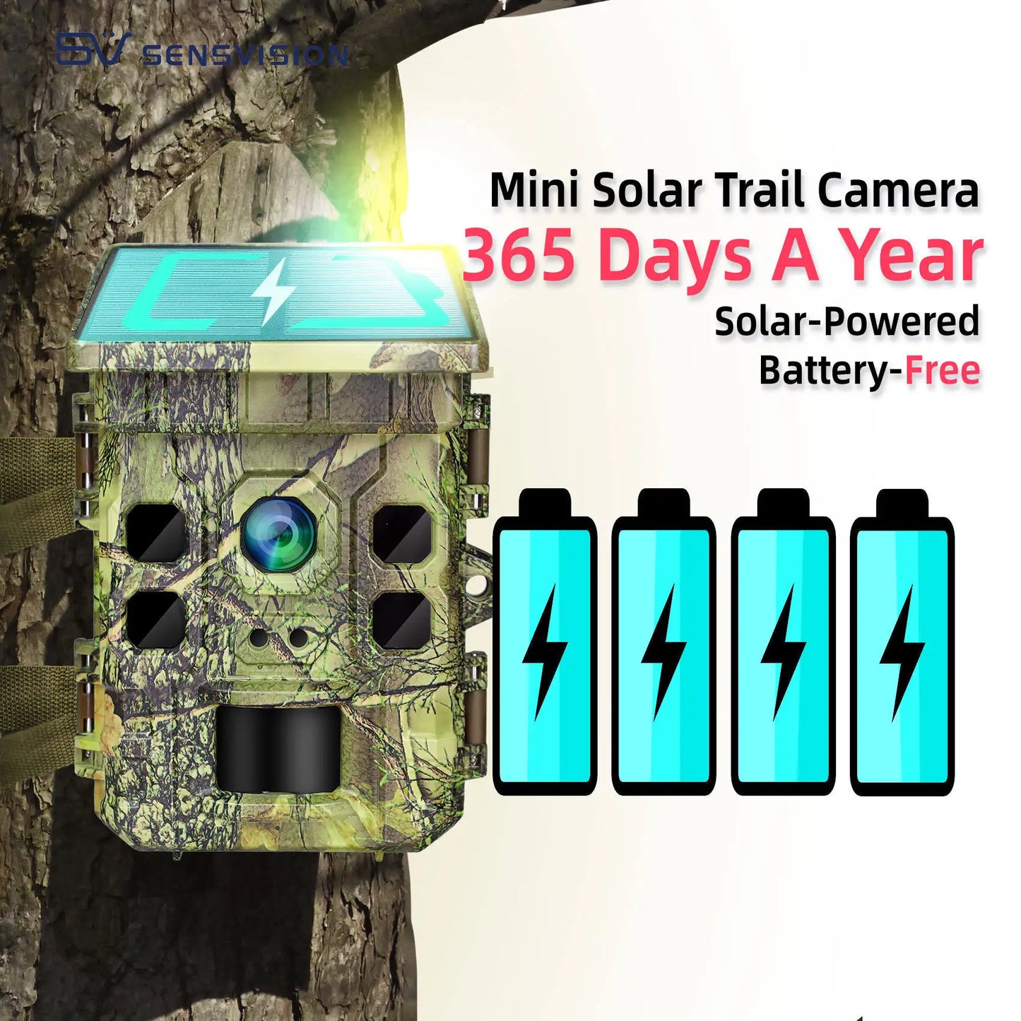 365 Days Solar-Powered Mini Trail Camera Waterproof WIFI APP Wildlife Hunting Camera for Farm Home Safety