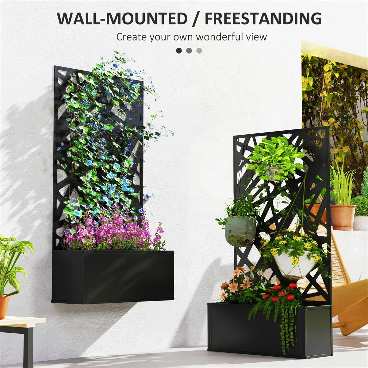 Garden Bed Galvanized Planter With Privacy Panel Outdoor Raised