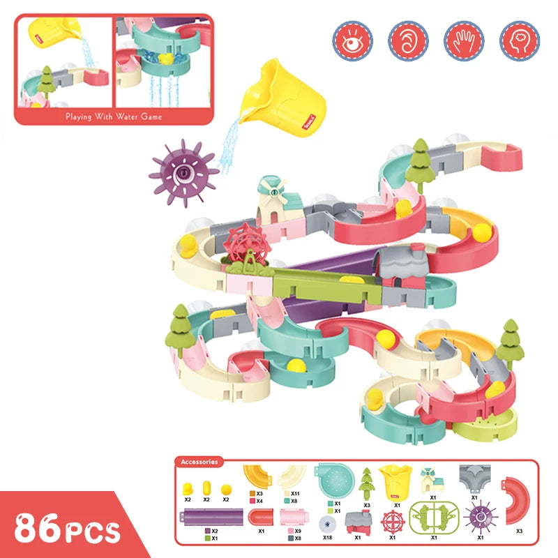 DIY Marble Race Run Bath Toys Assembled Track Ball Bearing Slider Bathroom Bathtub Kids Play Water Games Bathing Shower for Baby