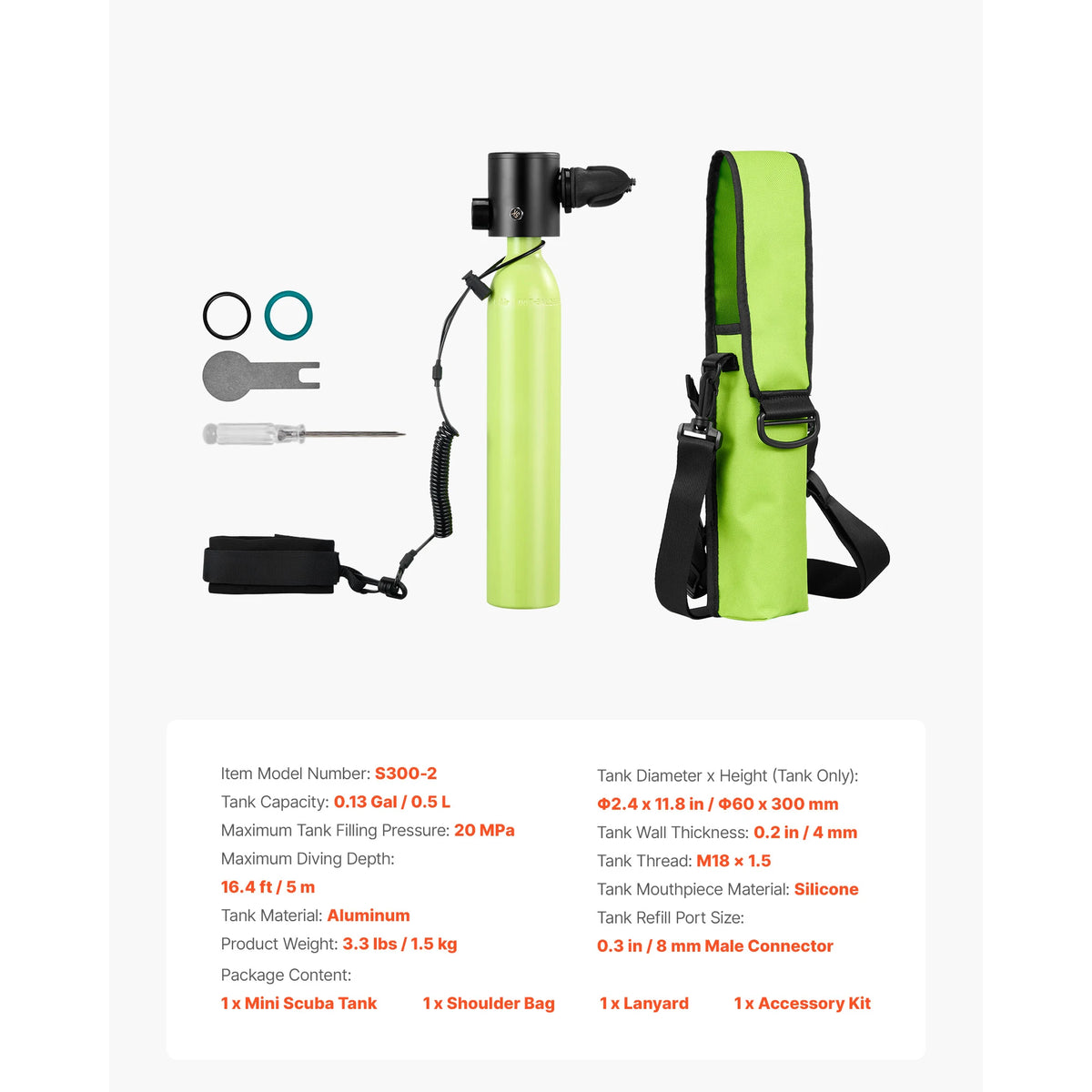 SucceBuy Mini Scuba Tank 0.5 L/1.9 L Portable Diving Tank for Underwater Breathing Emergency Rescue Pony Bottle for Snorkeling