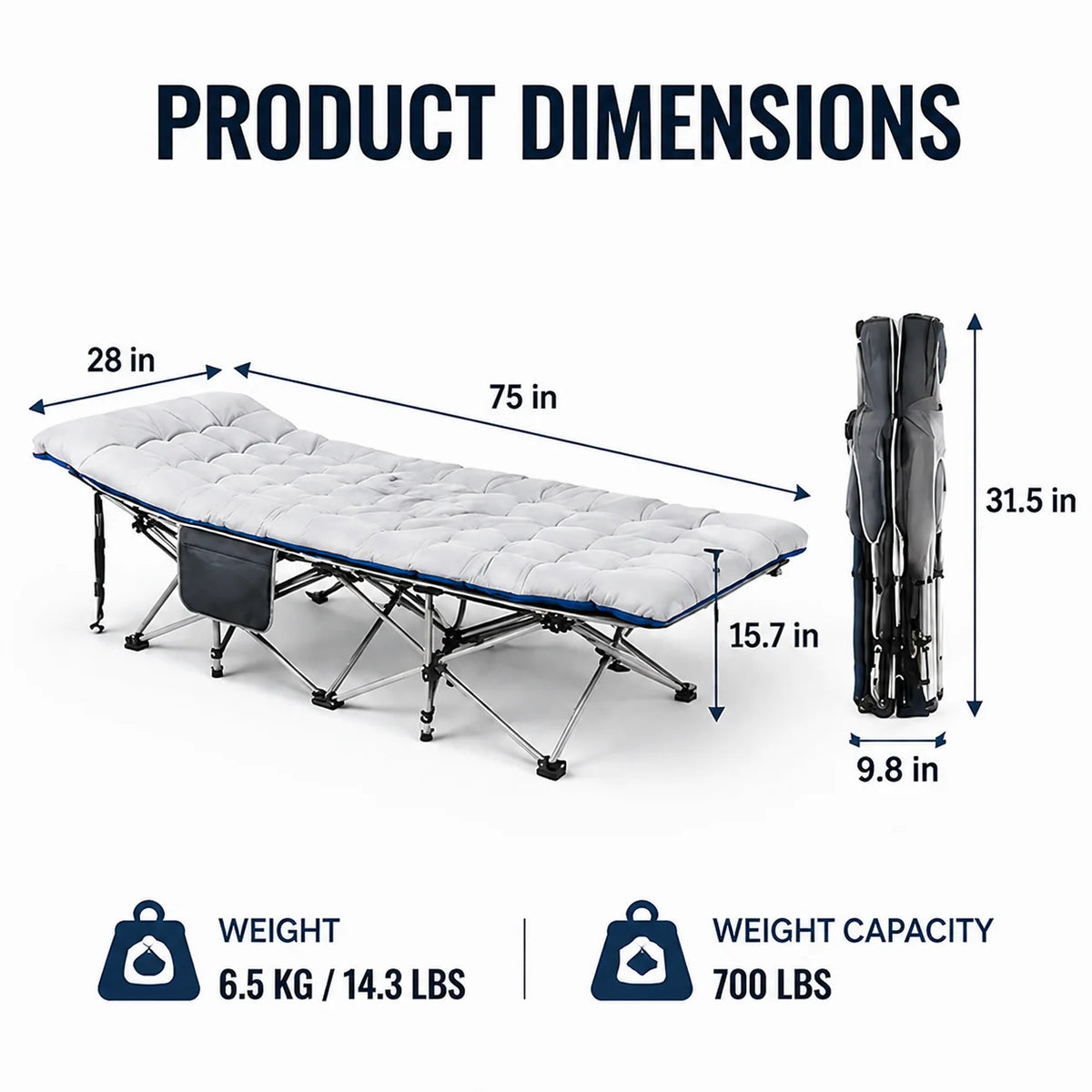 Folding Camping Cot With Mattress And Heavy Duty Steel Frame