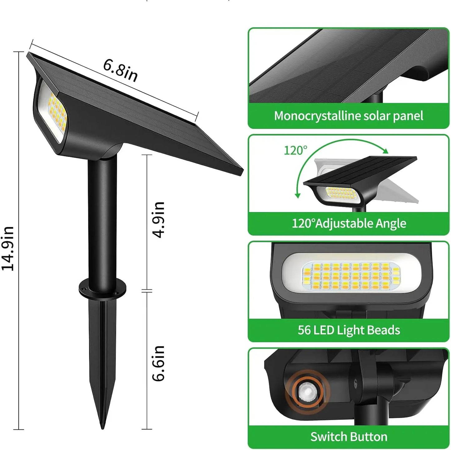 Intelamp 3 Color Modes Solar Spot Lights Garden Landscape