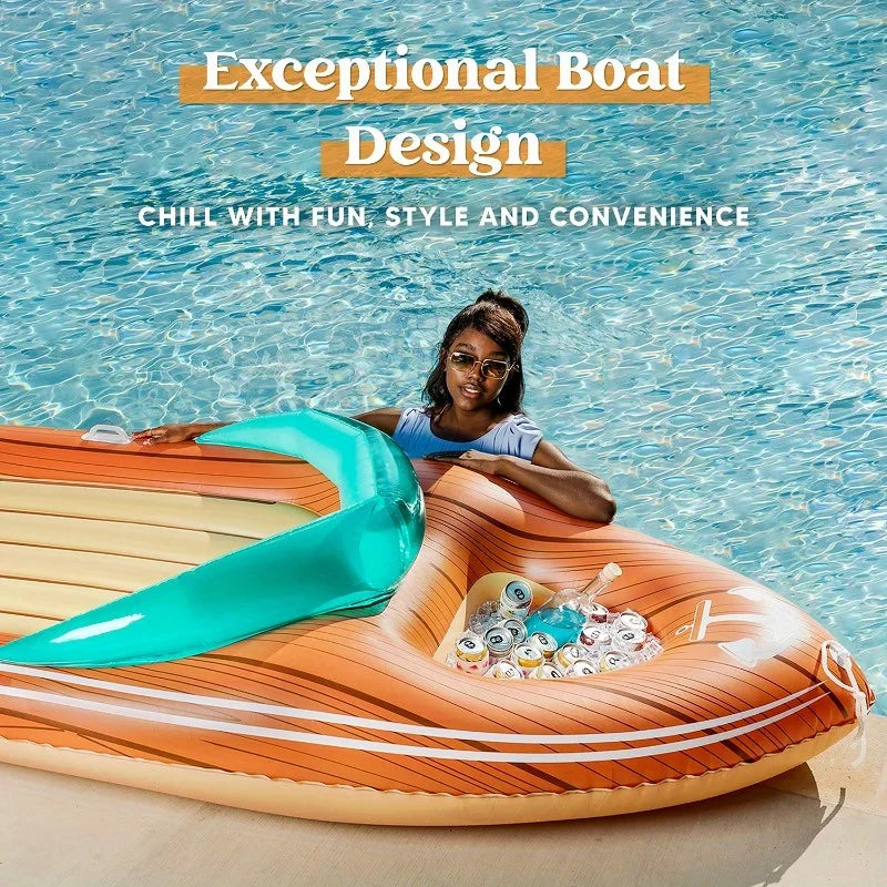 JOYFY Giant Boat Pool Float with Cooler Inflatable Boat Funny Pool Floats Raft summer Swimming Pool for Kids Adults Party Packs
