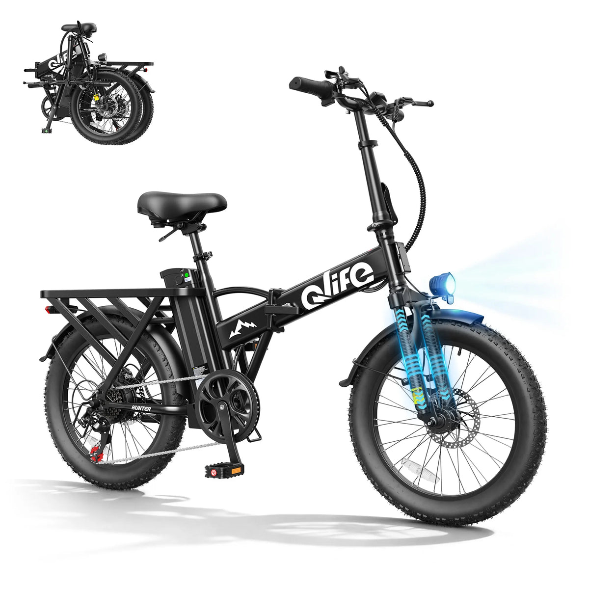 Qlife 20"×3" Fat Tire Foldable Ebike, 1200W Peak Motor 48V 13.5Ah Battery, 28MPH 65Mi Long Range Electric Bicycle