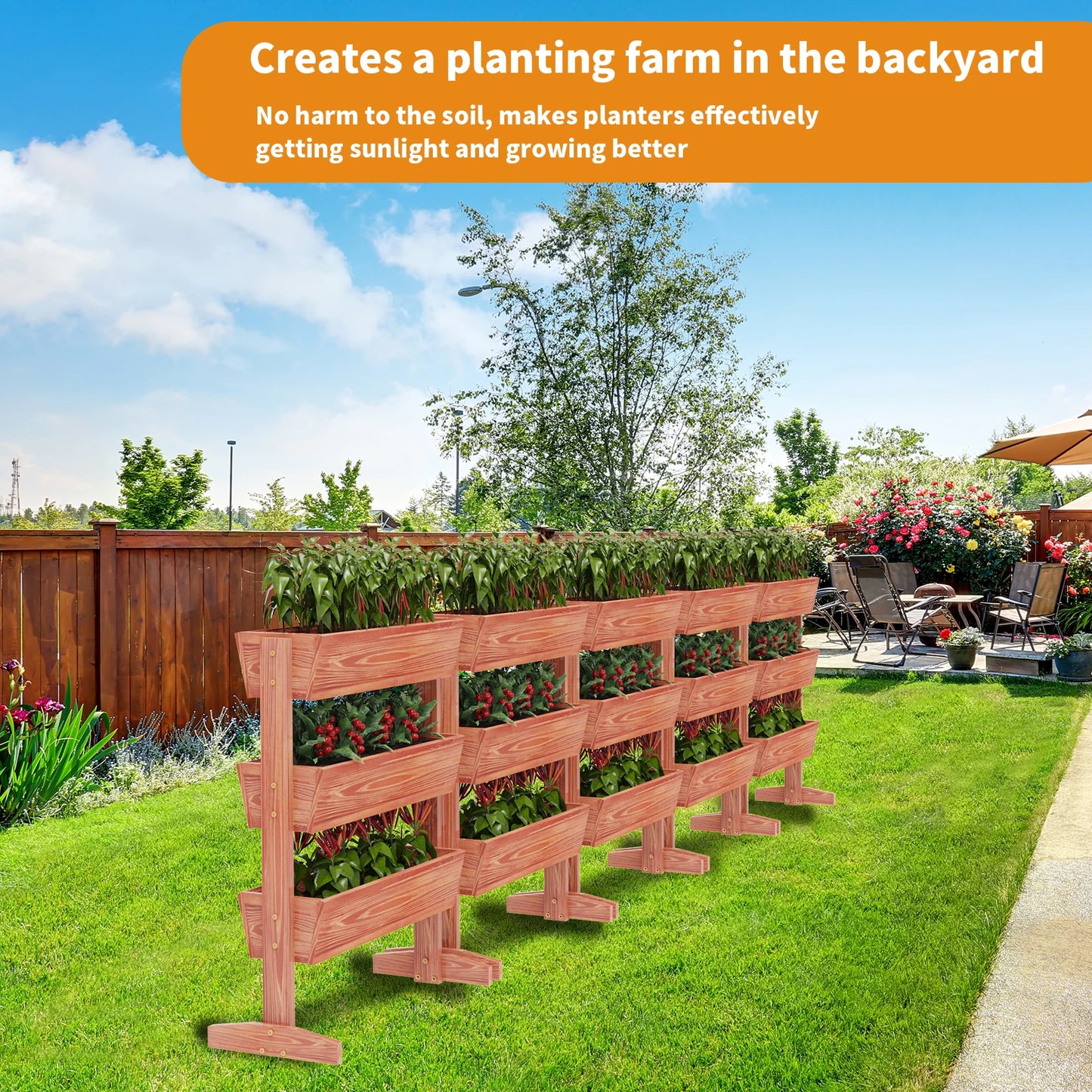 Four Tier Wooden Vertical Planter Box For Outdoor Gardening