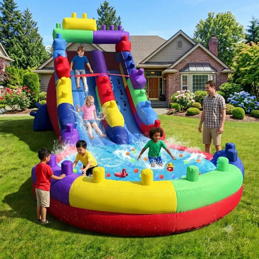 Colorful Block-Style Oxford Water Slide Eye-Catching Design for Summer Pool Parties And Backyard Fun