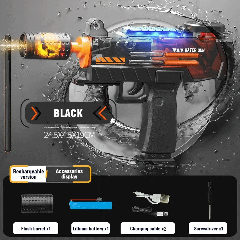 Electric Water Gun Toy High Speed Continuous Fully Automatic Splashing Water Gun Black Fire Adults Kids Boys Outdoor Party Gifts