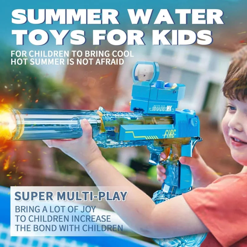 Electric Water Gun for Adults Kids, Transparent Automatic Squirt Watergun with Manual Function Led Lights, Summer Outdoor Water Pistol Pool Beach Party Toys for Boys Girls