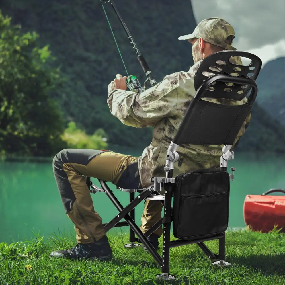 Folding Fishing Deck Chair Iron Recliner 13 Gear Rise Fall 21cm Adjustment Fishing Chair with Backrest Rod Holder Fisherman Gift