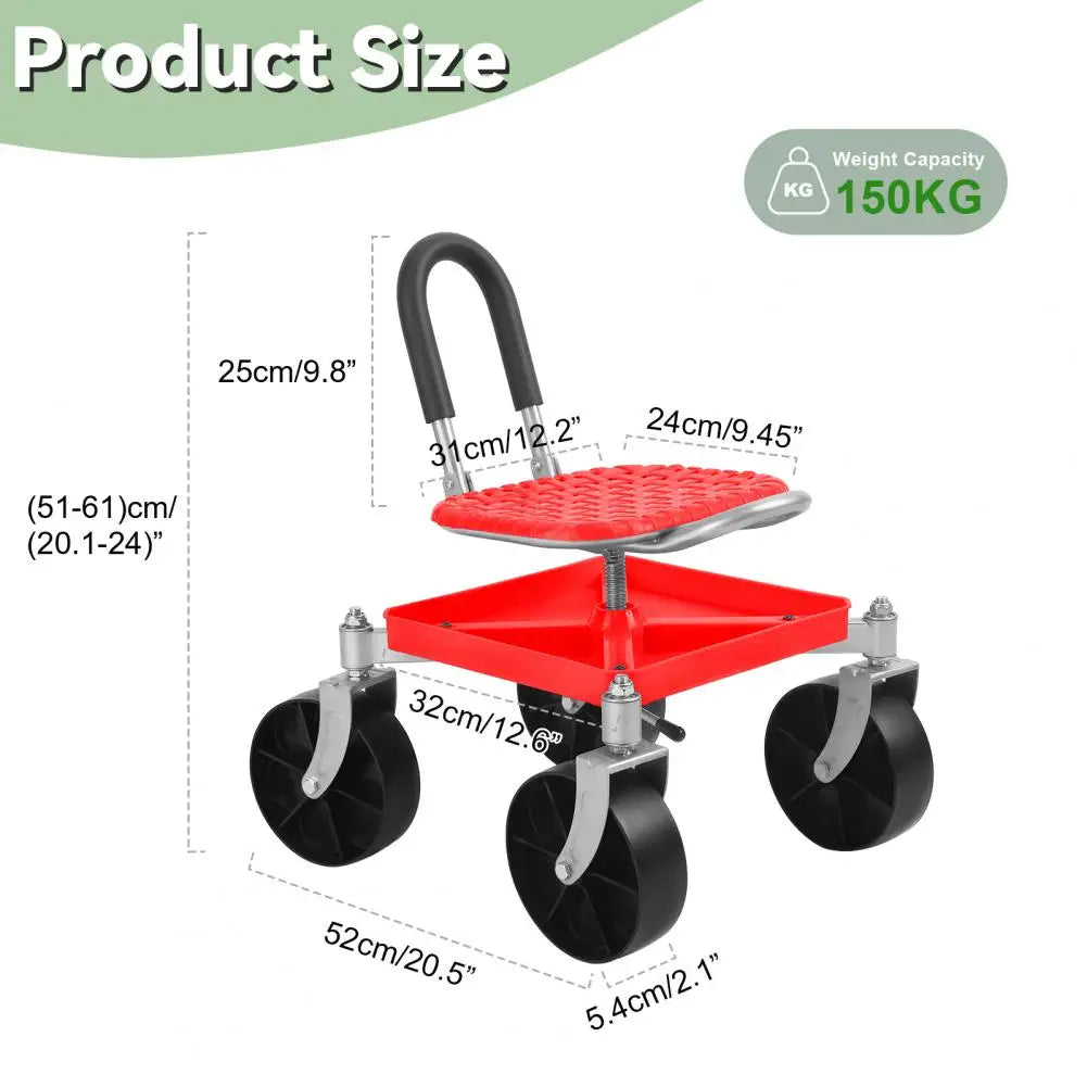 360 Degree Swivel Gardening Stool with Tool Tray Gardening Rolling Seat Height Adjustable Rolling Garden Cart Rolling Work Seat
