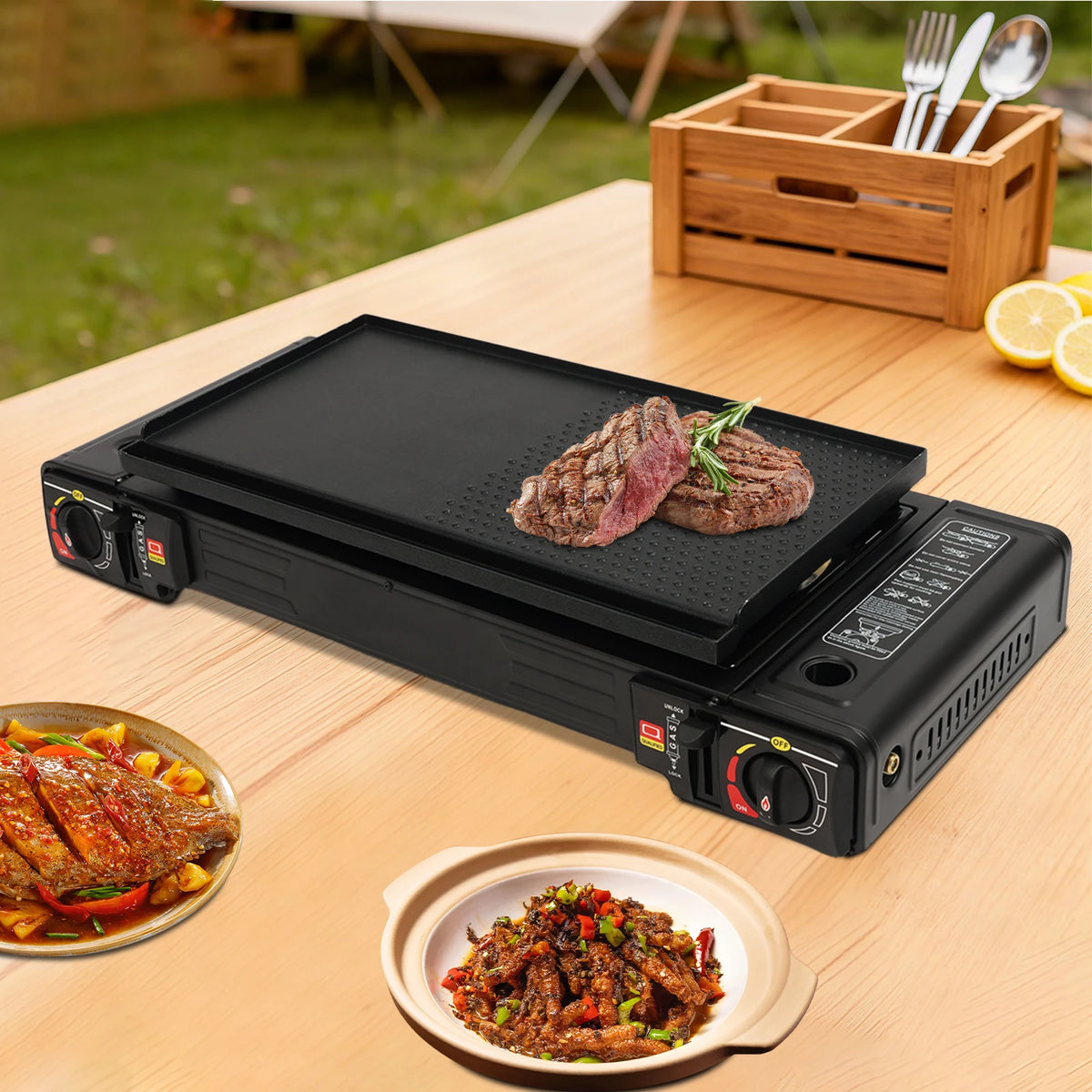 Portable Double Burner Gas Camping Stove With Piezo Ignition Case