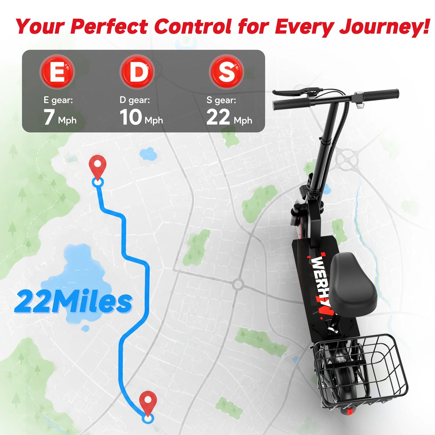 2026 New 500W 10inch Solid Tire Electric Bicycle with Basket 7.8AH Battery 22Miles Max Range 22MPH Max Speed Dua Shock Absorption Foldable Adult Ebike