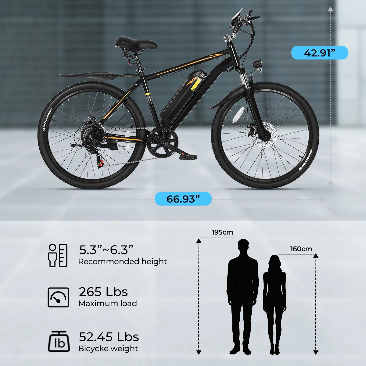 【1 Year Warranty】DYU M26 Electric Bicycle 1000W Peak Motor 36V 10AH Removable Battery Electric Bike 26 Inch City E-bike UL2849