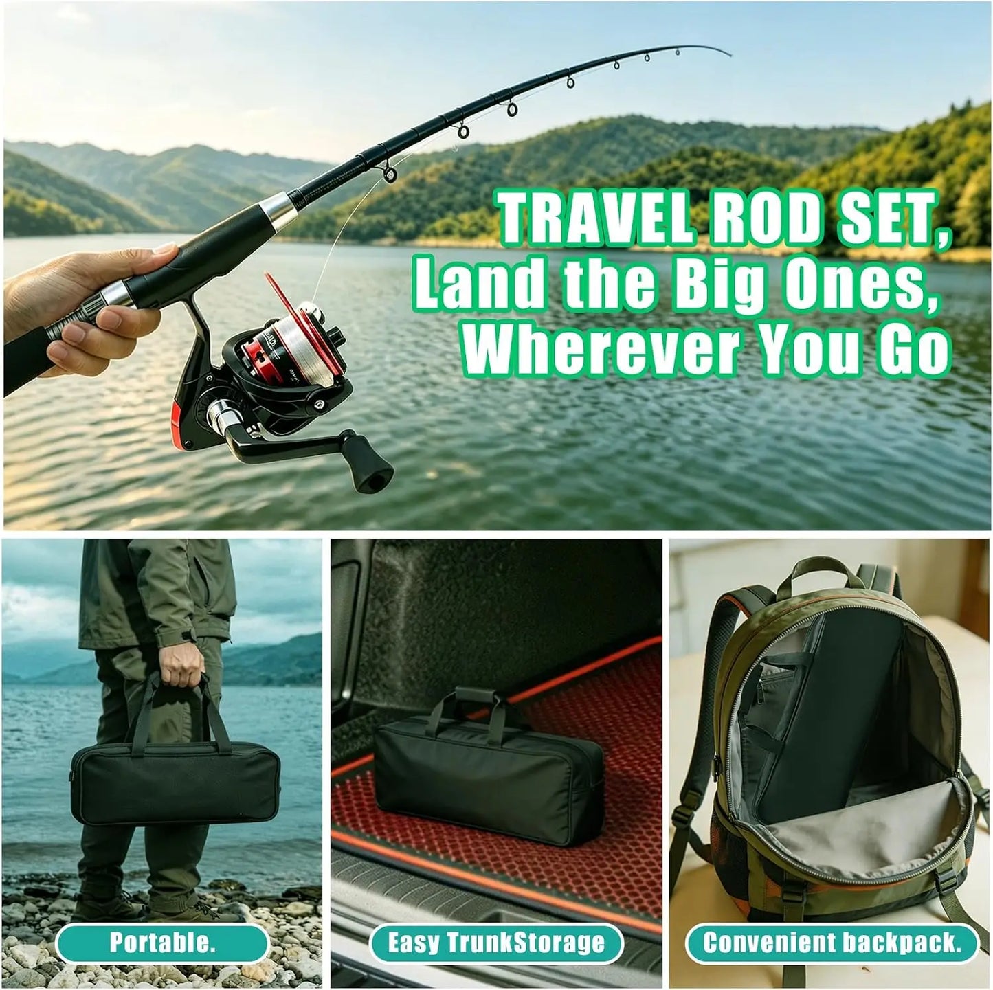 Telescopic Carbon Fiber Fishing Rod and Reel Combo, 5.9FT Length, 2-Piece Set