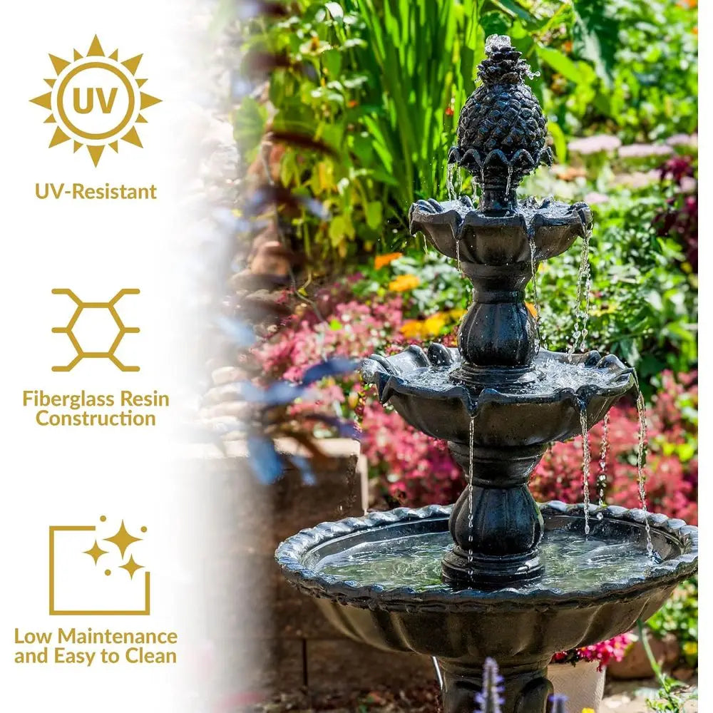 Large 3-Tier Electric Water Fountain with Pine Topper - Ideal for Garden, Patio, or Yard