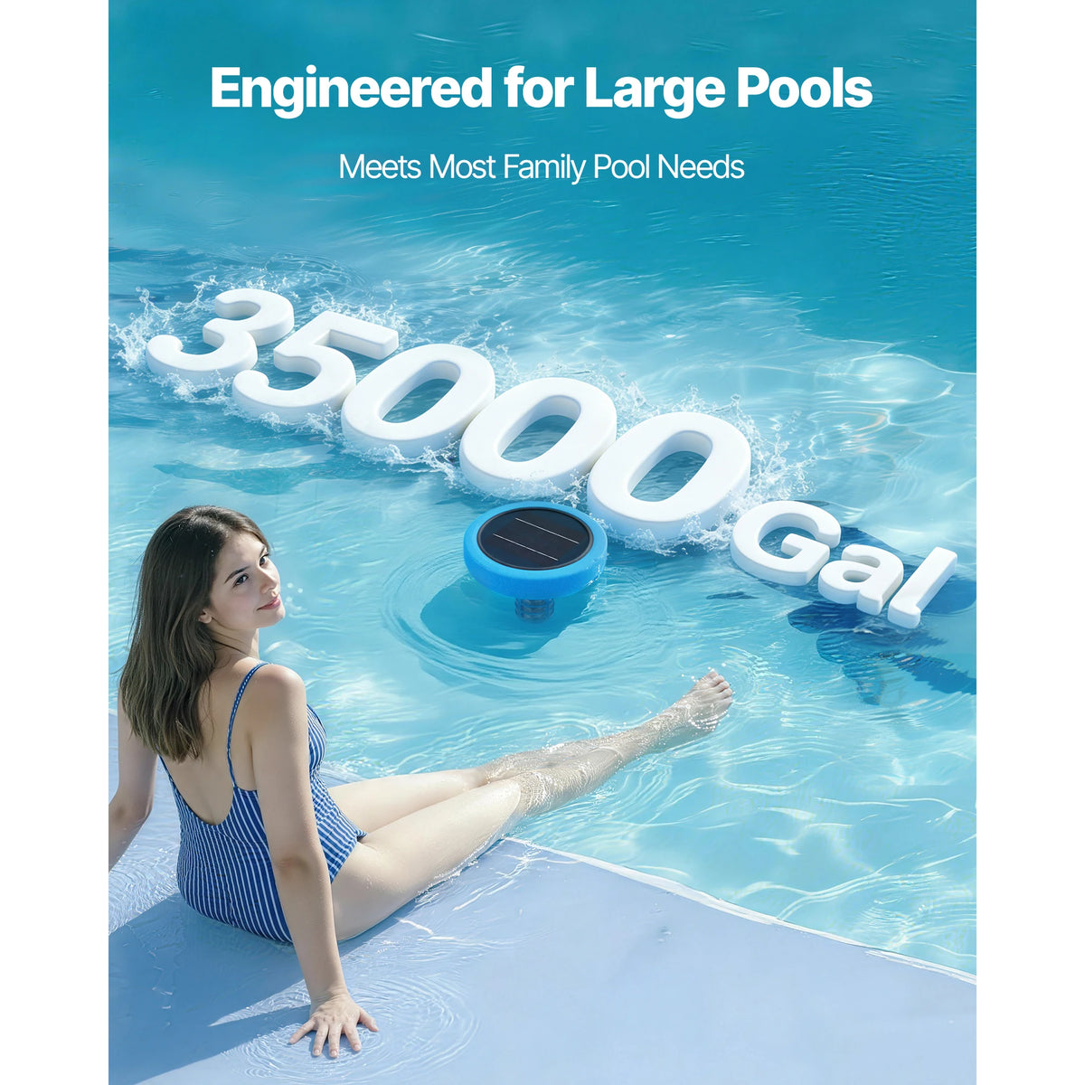 SucceBuy Solar Pool Ionizer Round Copper Floating Automatic Purifier Chlorine Free Water with Brush and Filter for Pools & Spas