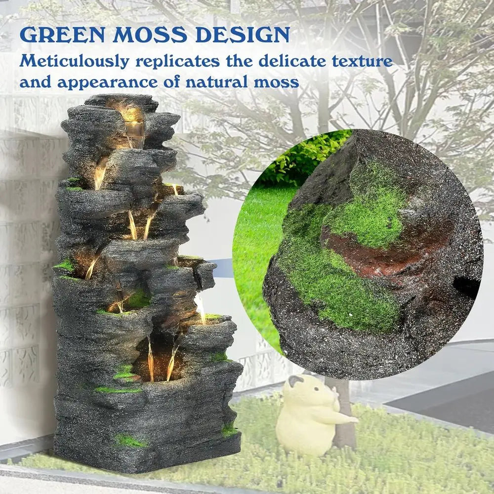 40 High 10-Tier Rock Waterfall Fountain with LED Lights for Outdoor/Indoor Use - Suitable for Patio, Garden, Backyard, Deck, Por