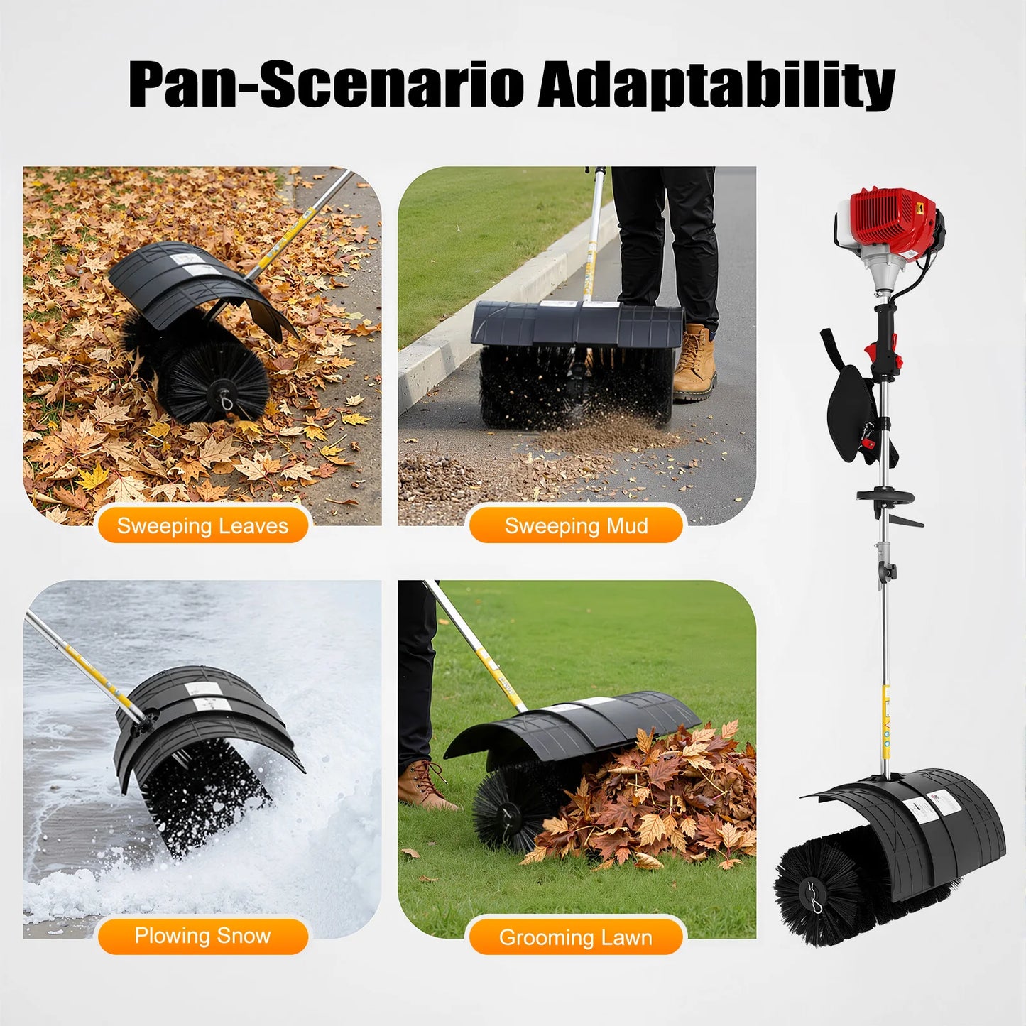 2.3HP 52CC Gas Powered Walk Behind Sweeper Multi Surface Brush Cleaner for Driveway Lawn Artificial Grass Garage Snow Removal