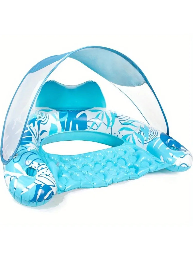 JOYFY XL Inflatable Pool Floats with Canopy Lounge Chairs with Cup Holders for Adults Inflatable Floaties Party Beach Summer